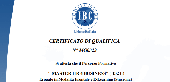 Certificato di qualifica Executive Master HR for Business